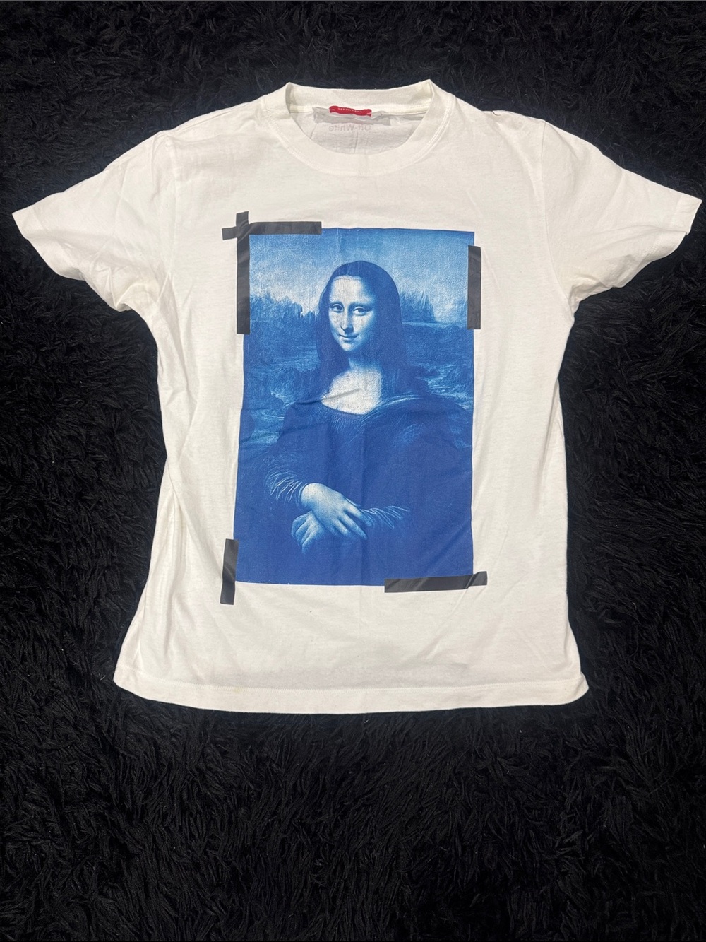 Off-White White Tee with Blue Mona Lisa Print